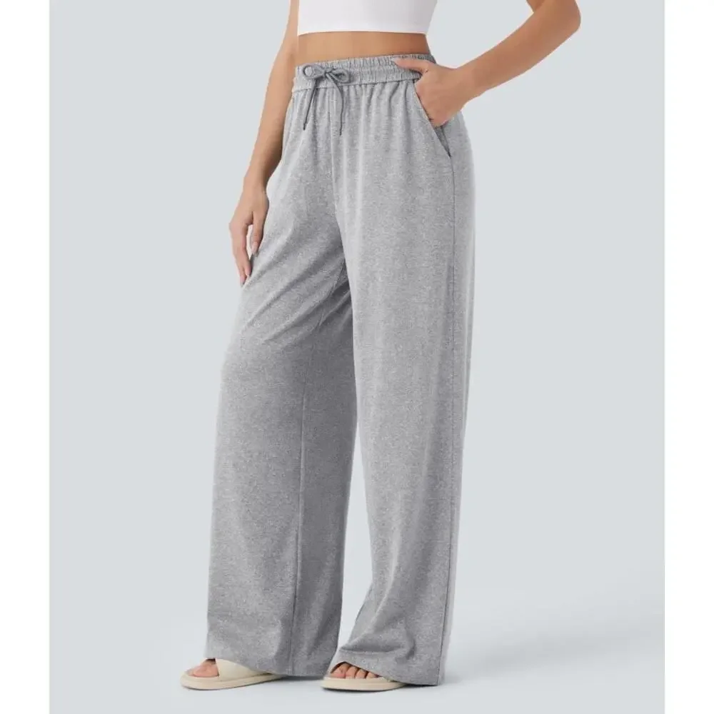 NEW Halara High Waisted Drawstring Wide Leg Pants Fog Gray Lounge Casual Chic XL - Picture 2 of 13